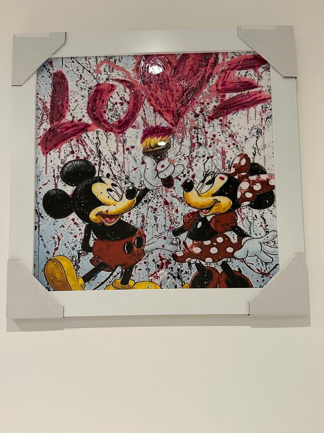 White Framed Mickey and Minnie Mouse Love Wall Art Disney Couple Romantic Home Décor