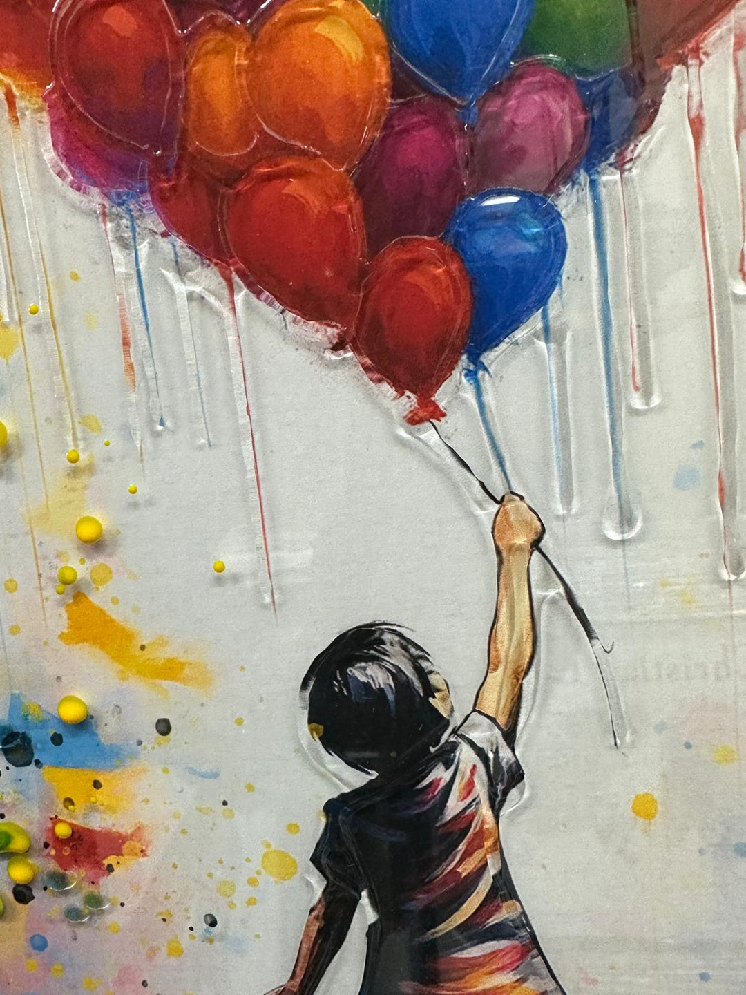 Girl Holding Colourful Balloons Wall Art Black Framed Modern Home Décor Print