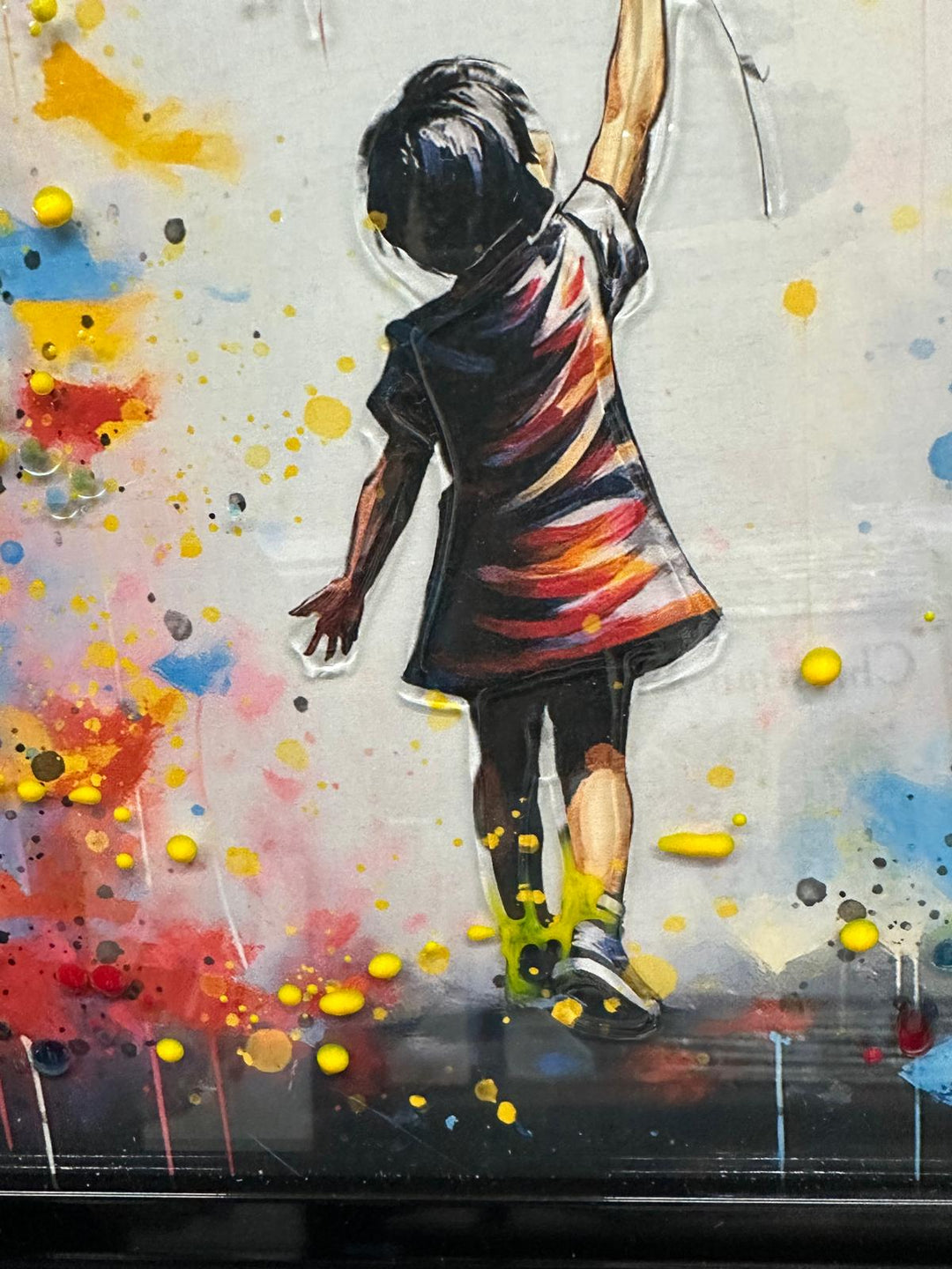 Girl Holding Colourful Balloons Wall Art Black Framed Modern Home Décor Print