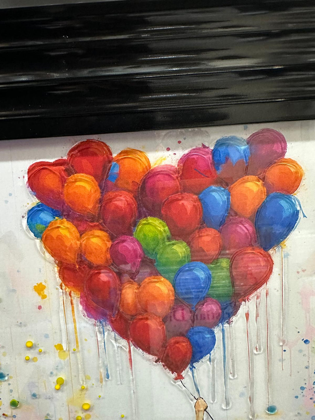 Girl Holding Colourful Balloons Wall Art Black Framed Modern Home Décor Print