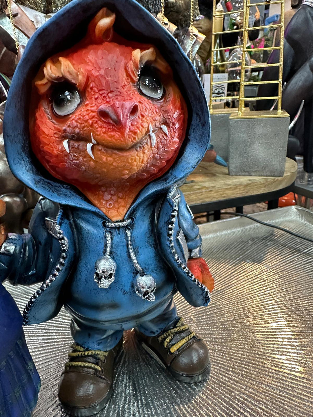 Cheeky Red Dragon Resin Figurine in Blue Suit – Cute Fantasy Home Décor Statue