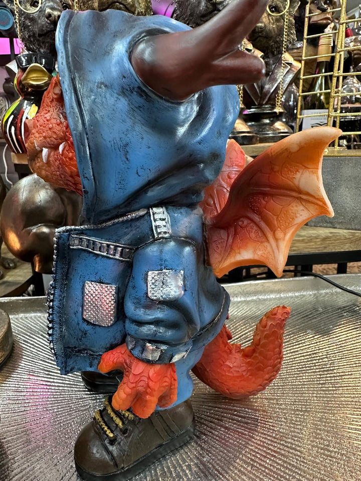 Cheeky Red Dragon Resin Figurine in Blue Suit – Cute Fantasy Home Décor Statue