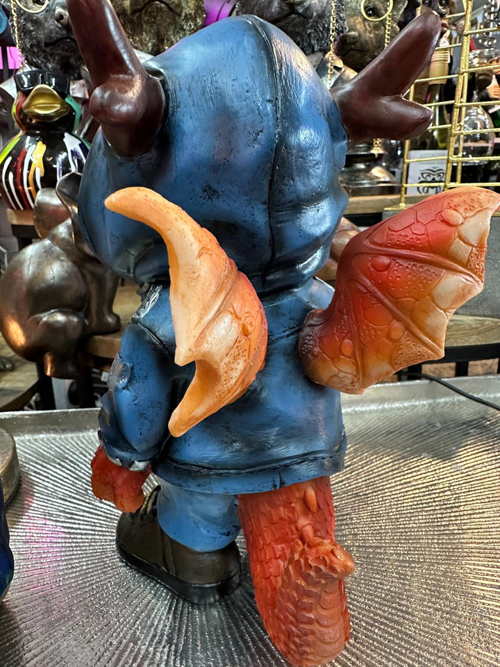 Cheeky Red Dragon Resin Figurine in Blue Suit – Cute Fantasy Home Décor Statue