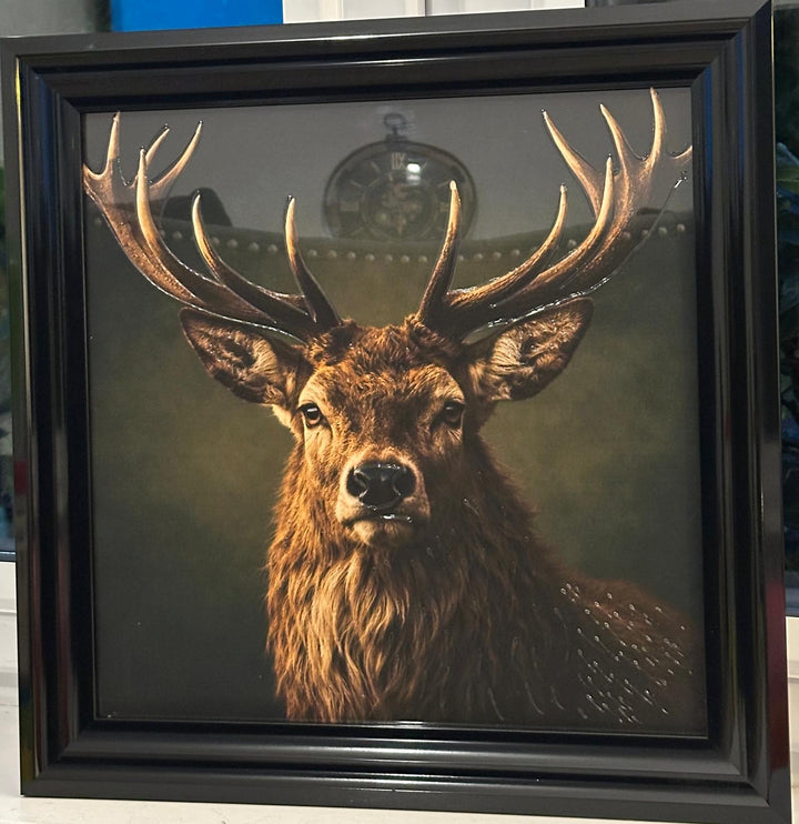 Black Step Frame Stag & Highland Cow Wall Art with liquid art
