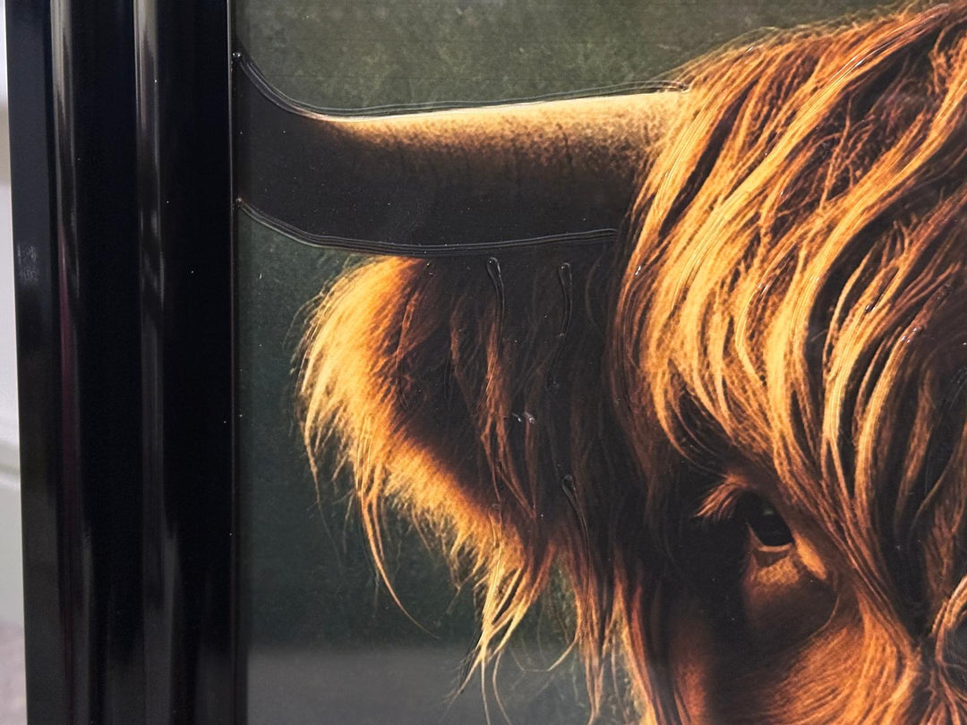 Black Step Frame Stag & Highland Cow Wall Art with liquid art