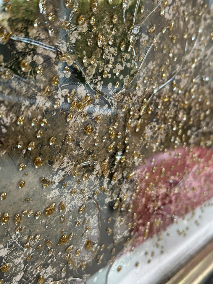 Elegant Black & Gold Two Tone Blossom Trees Framed Art with Liquid Art and Crystals-Assorted colours