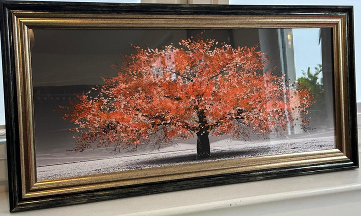 Elegant Black & Gold Two Tone Blossom Trees Framed Art with Liquid Art and Crystals-Assorted colours