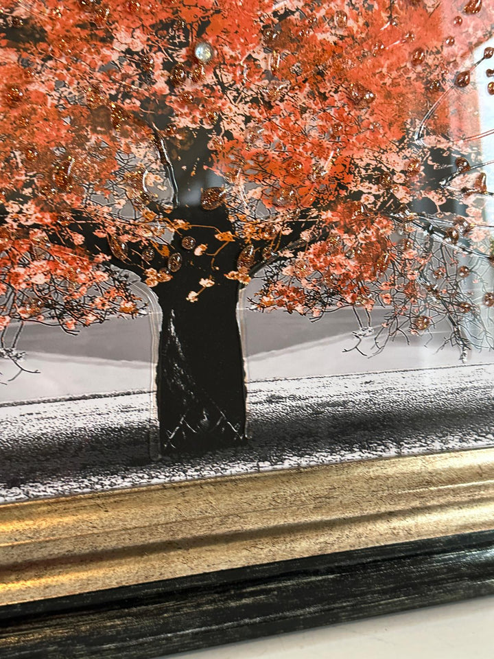 Elegant Black & Gold Two Tone Blossom Trees Framed Art with Liquid Art and Crystals-Assorted colours