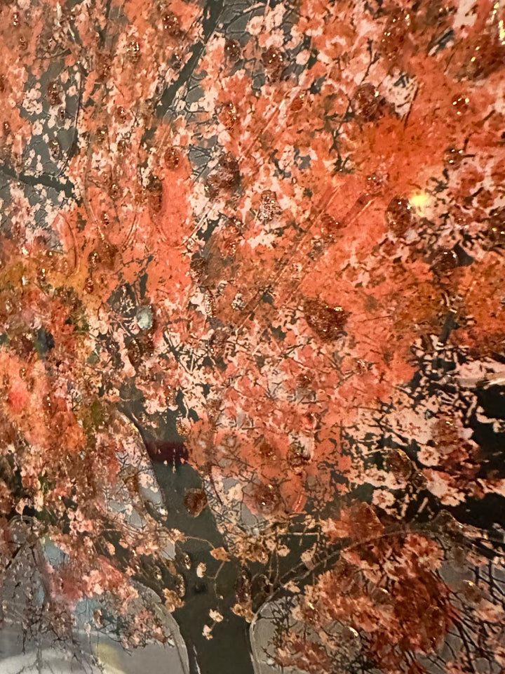 Elegant Black & Gold Two Tone Blossom Trees Framed Art with Liquid Art and Crystals-Assorted colours