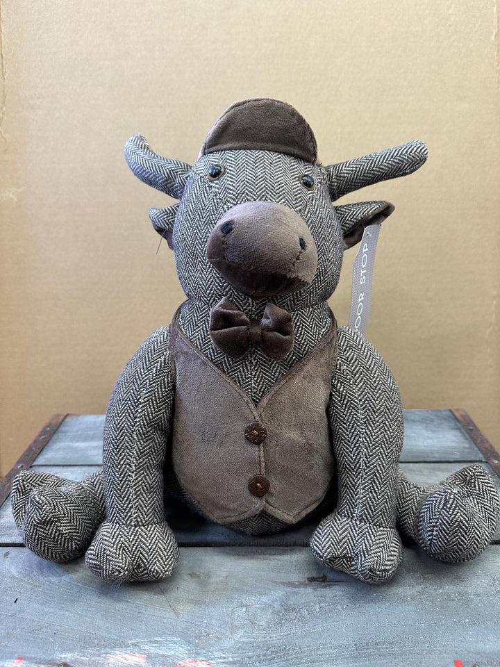 Tweed Woven Owl & Cow Door Stopper with Bow Home Décor, Weighted Animal Door Stop