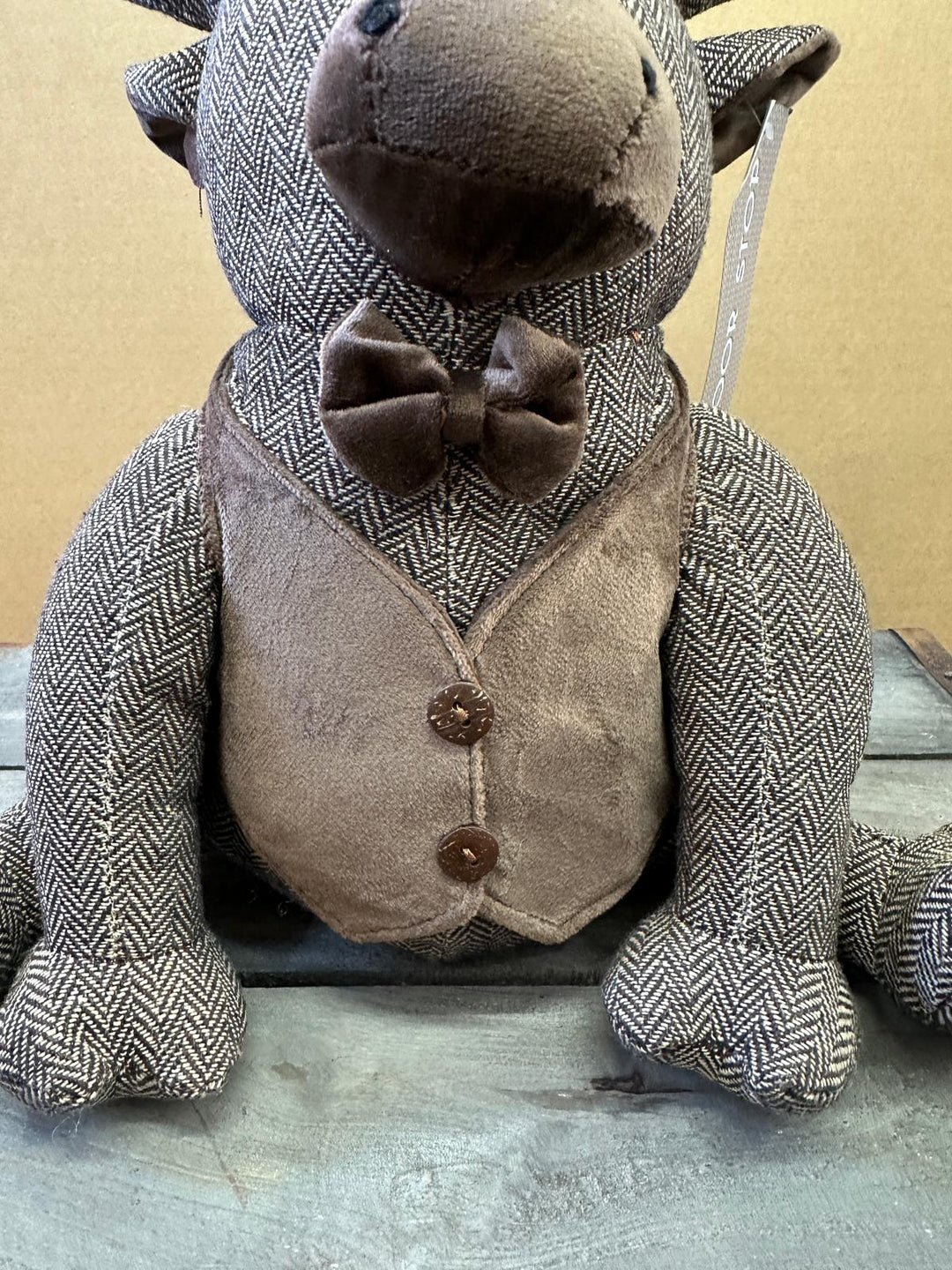 Tweed Woven Owl & Cow Door Stopper with Bow Home Décor, Weighted Animal Door Stop