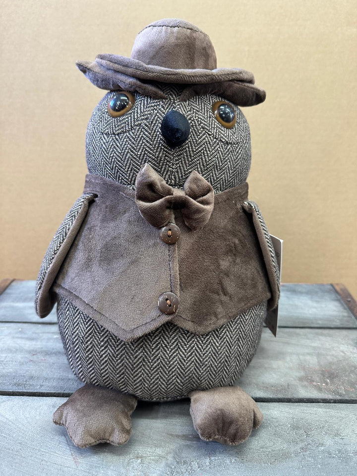Tweed Woven Owl & Cow Door Stopper with Bow Home Décor, Weighted Animal Door Stop