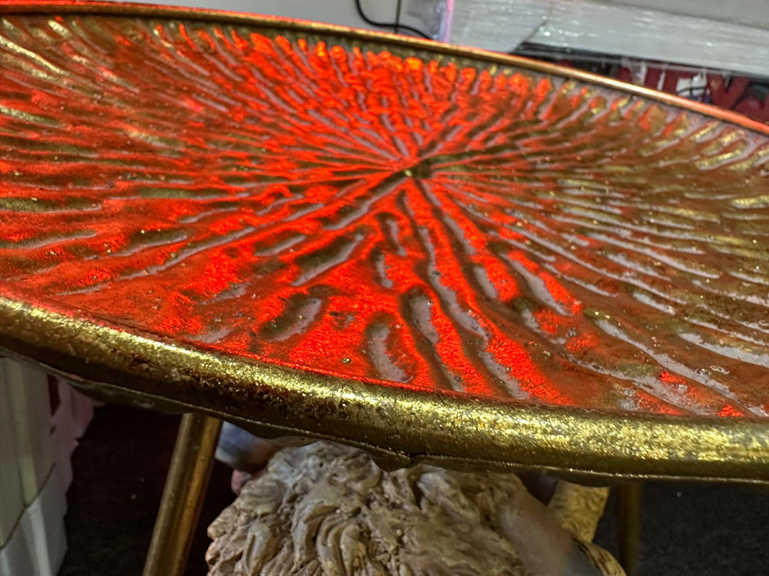 H.42CM-Gold Hammered Metal Round Side accent Table Decorative for Living Room, Bedroom or Lounge