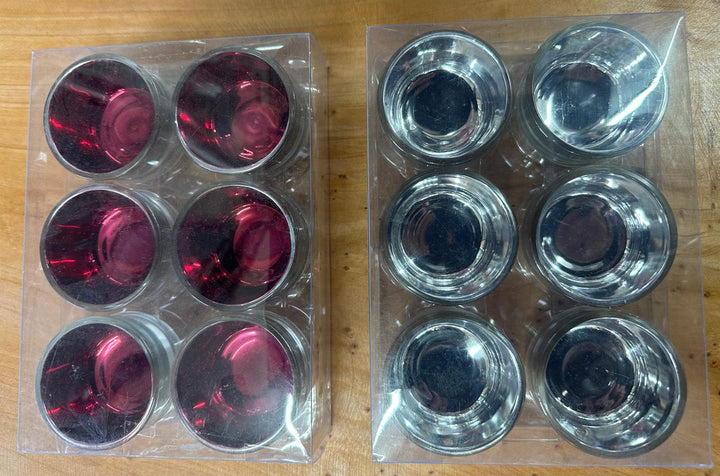 Pack of 6 Red, Silver & Champagne Glass Tea Light Holders Decorative Home Décor