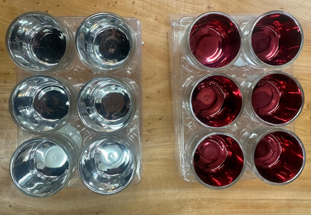 Pack of 6 Red, Silver & Champagne Glass Tea Light Holders Decorative Home Décor