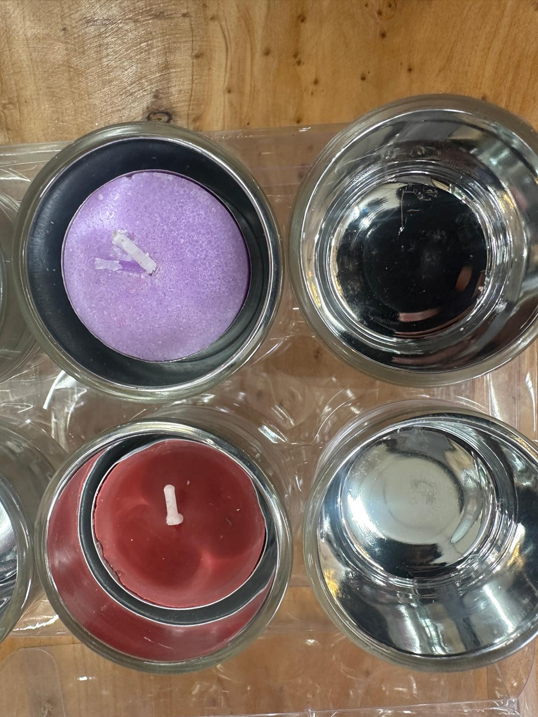 Pack of 6 Red, Silver & Champagne Glass Tea Light Holders Decorative Home Décor
