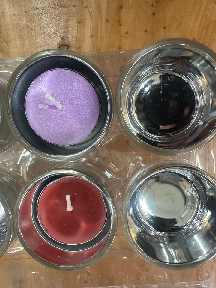 Pack of 6 Red, Silver & Champagne Glass Tea Light Holders Decorative Home Décor