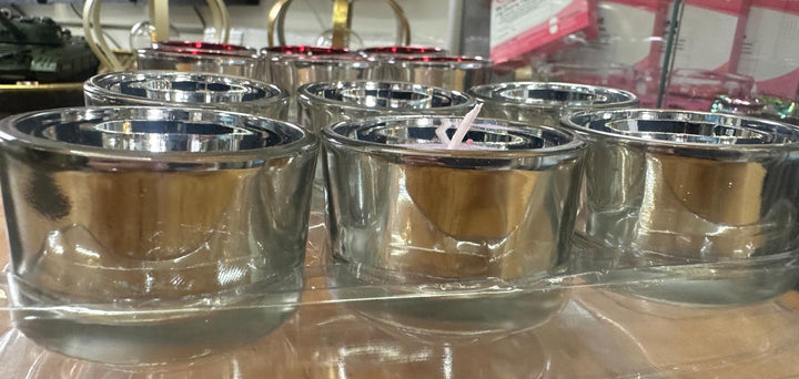 Pack of 6 Red, Silver & Champagne Glass Tea Light Holders Decorative Home Décor