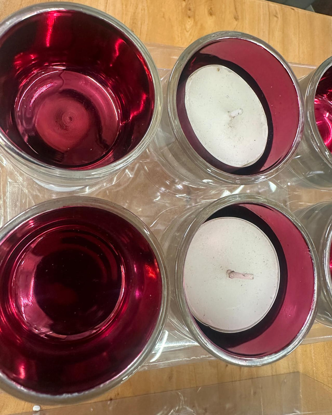 Pack of 6 Red, Silver & Champagne Glass Tea Light Holders Decorative Home Décor