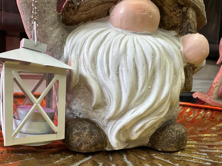 Colorful Garden Gnome Statue with Lantern & Welcome Sign – Cute home, Garden & Patio Ornament