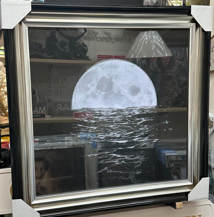 Moon Wall Art with Two-Tone Frame & Liquid Art Finish – Modern Celestial Home Décor