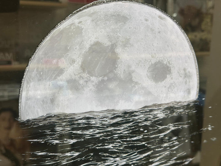 Moon Wall Art with Two-Tone Frame & Liquid Art Finish – Modern Celestial Home Décor