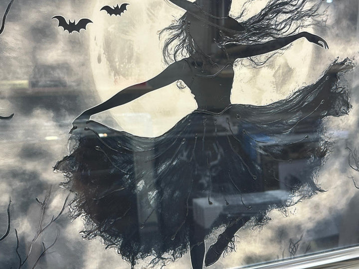 Flying Witch on Broomstick Moon Wall Art Picture – Liquid Resin Art – Two Tone Frame Fantasy Wall Hanging