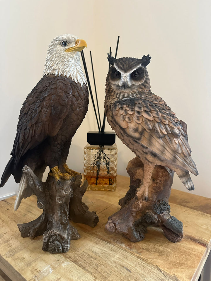 Handcrafted Eagle & Owl Figurine Ornament – Rustic Wildlife Home Decor Statue