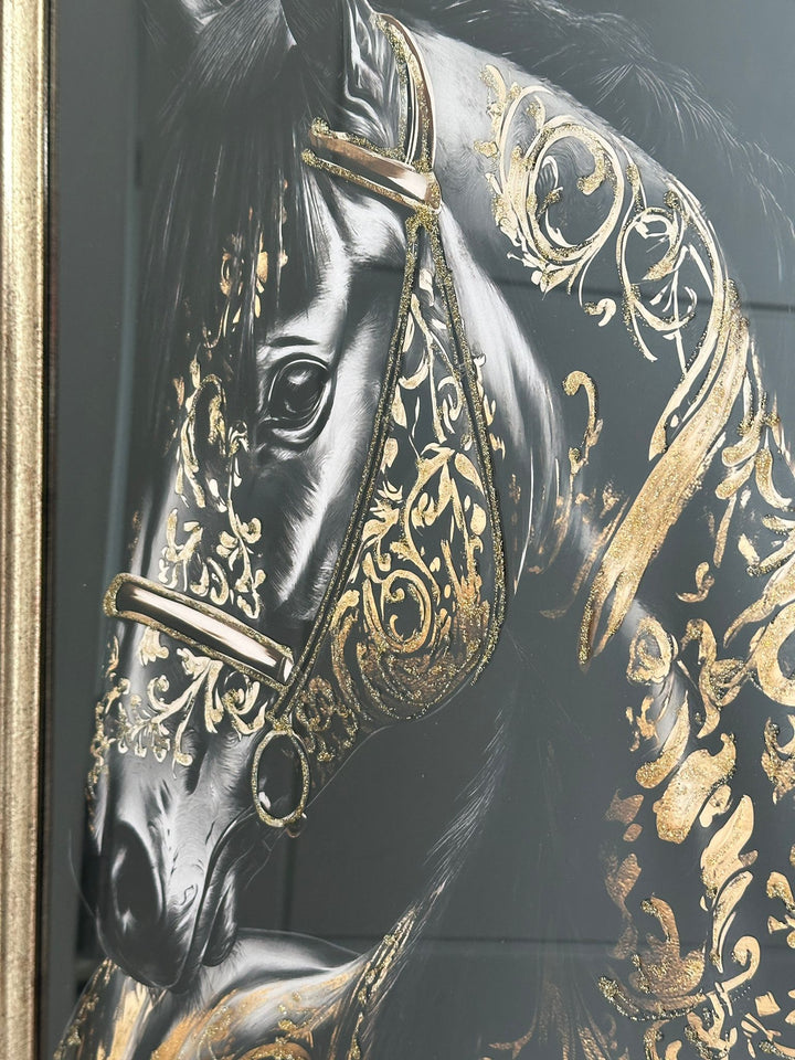 Black Horse with Gold liquid Art Resin and Two Tone Black & Gold frame picture