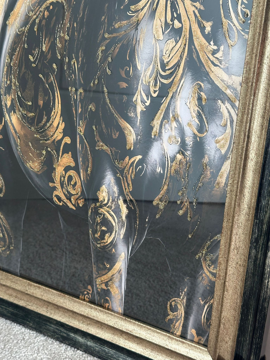 Black Horse with Gold liquid Art Resin and Two Tone Black & Gold frame picture