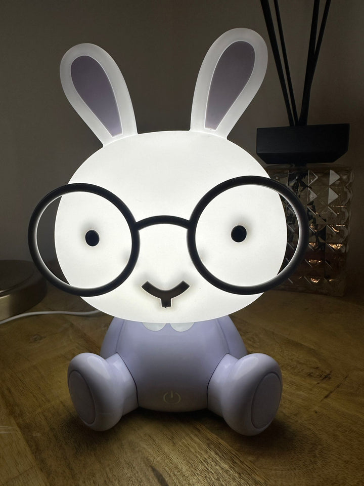 Sitting Rabbit Lamp with Glasses – Kids Nursery LED Table Lamp with 3 Light Settings & USB Type C Night Light