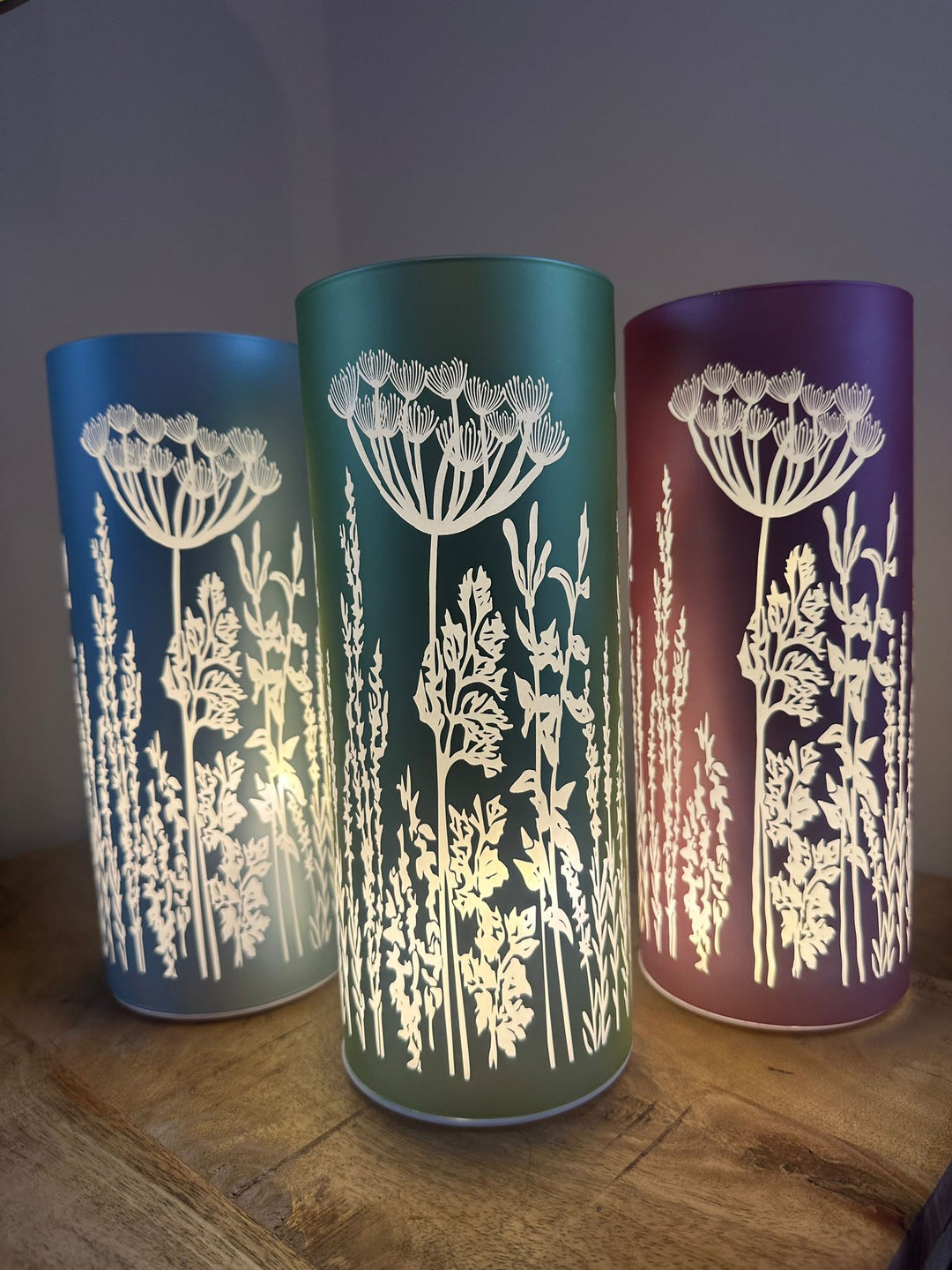 Pastel Glass LED Table Lamps  – Green Blue & Pink Decorative Lights with Battery Operated AA LED Lighting