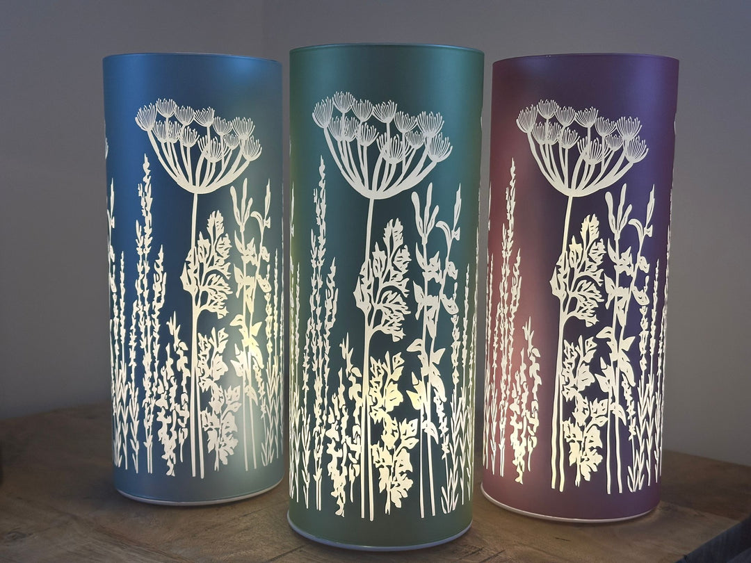 Pastel Glass LED Table Lamps  – Green Blue & Pink Decorative Lights with Battery Operated AA LED Lighting