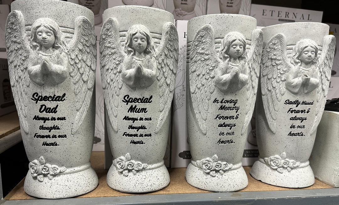 Eternal Memorial Angel Flower Vase with Stakes – In Loving Memory, Sadly Missed Tribute for Mum or Dad