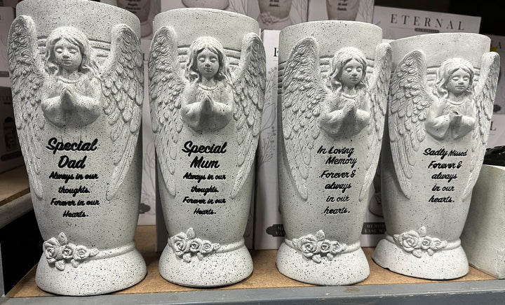Eternal Memorial Angel Flower Vase with Stakes – In Loving Memory, Sadly Missed Tribute for Mum or Dad