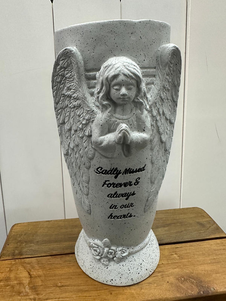 Eternal Memorial Angel Flower Vase with Stakes – In Loving Memory, Sadly Missed Tribute for Mum or Dad