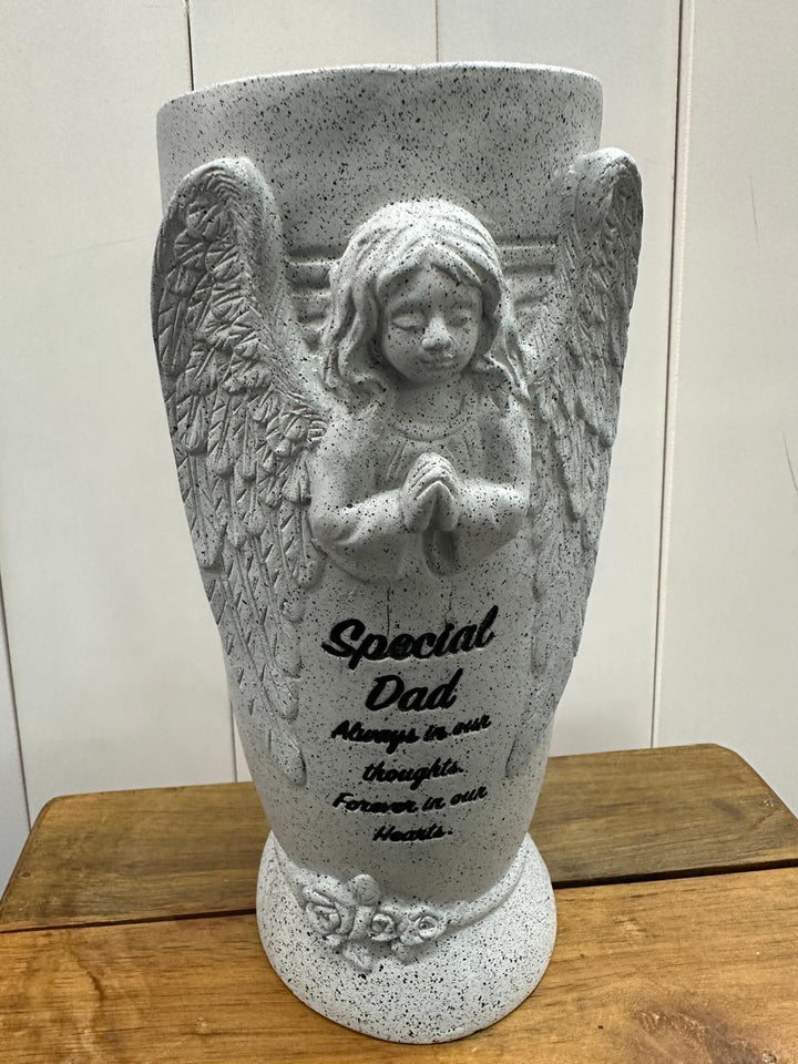 Eternal Memorial Angel Flower Vase with Stakes – In Loving Memory, Sadly Missed Tribute for Mum or Dad