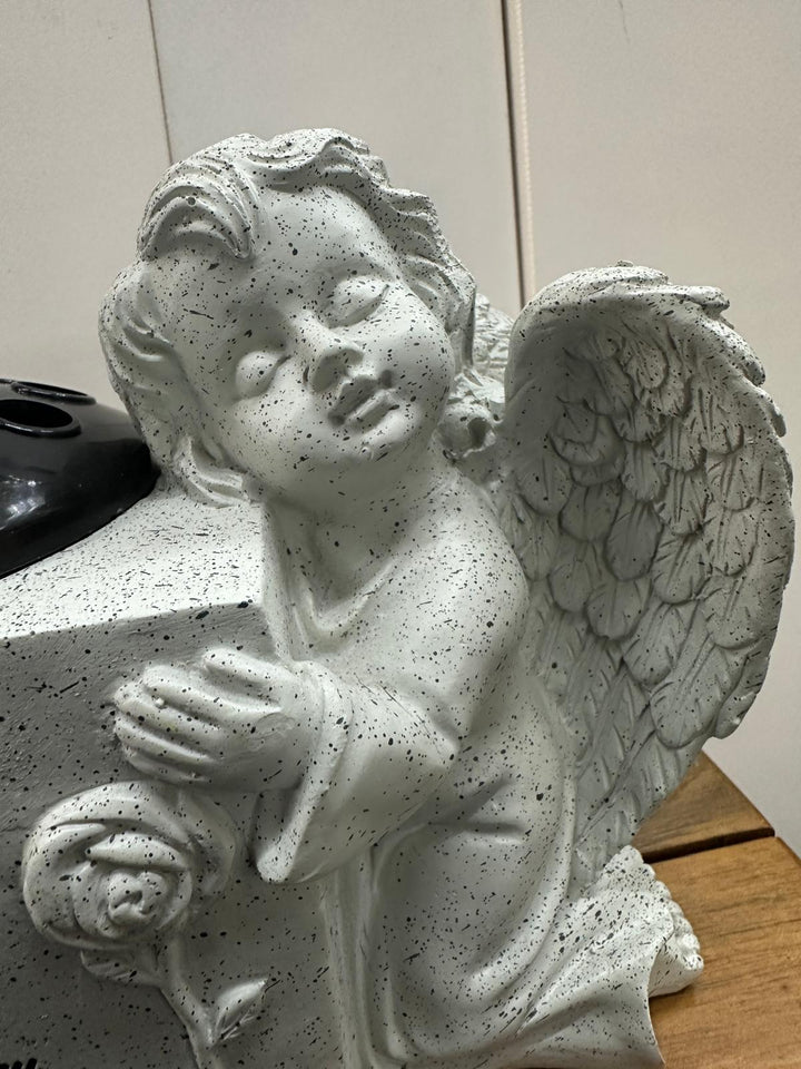Graveside Memorial Flower Vase Pot with Cherub – Memory Tribute Ornament for Headstone Remembrance