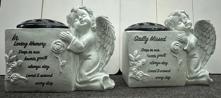 Graveside Memorial Flower Vase Pot with Cherub – Memory Tribute Ornament for Headstone Remembrance