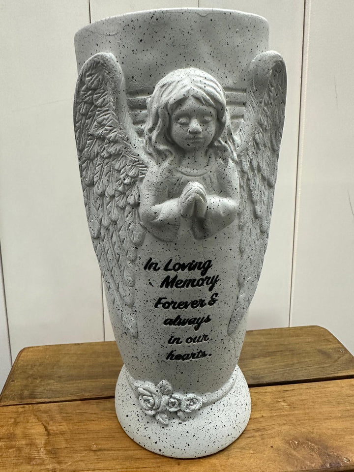 Eternal Memorial Angel Flower Vase with Stakes – In Loving Memory, Sadly Missed Tribute for Mum or Dad