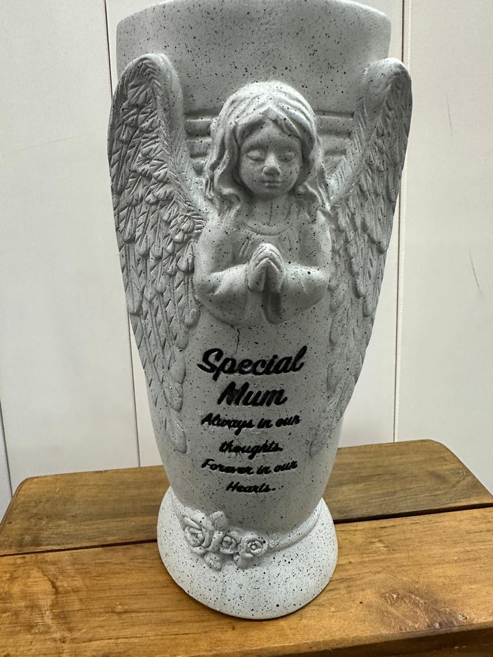 Eternal Memorial Angel Flower Vase with Stakes – In Loving Memory, Sadly Missed Tribute for Mum or Dad