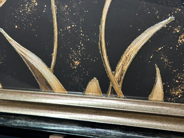 Cream Flowers Black & Gold Liquid Art Resin Wall Art with Two-Tone Black & Gold Frame | Luxury Floral