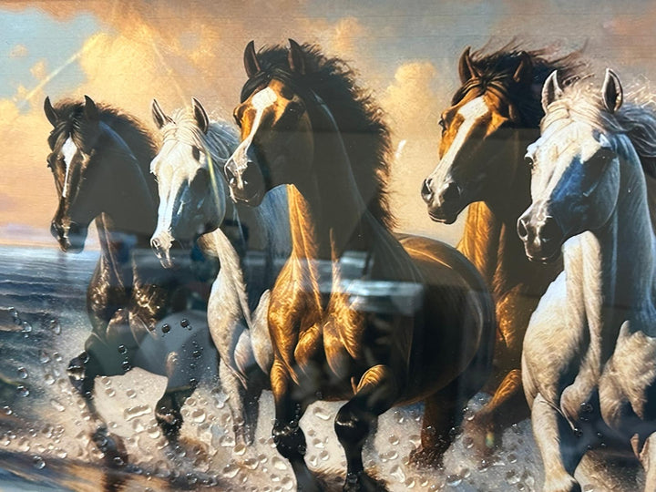 Vibrant Galloping Horses Liquid Art Resin Wall Art with Two-Tone Black & Gold Frame | Colourful Equestrian Decor | Luxury Modern Statement Piece