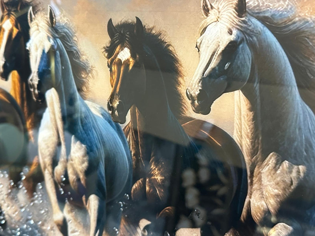 Vibrant Galloping Horses Liquid Art Resin Wall Art with Two-Tone Black & Gold Frame | Colourful Equestrian Decor | Luxury Modern Statement Piece