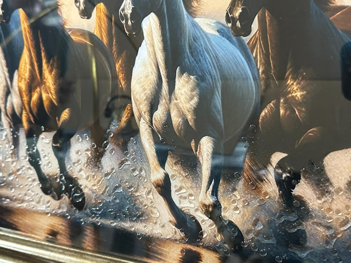 Vibrant Galloping Horses Liquid Art Resin Wall Art with Two-Tone Black & Gold Frame | Colourful Equestrian Decor | Luxury Modern Statement Piece
