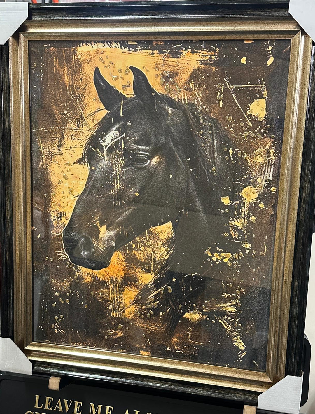 White & Black Horse Liquid Art Wall Art with Two-Tone Black & Gold Frame | Elegant Equestrian Resin Artwork