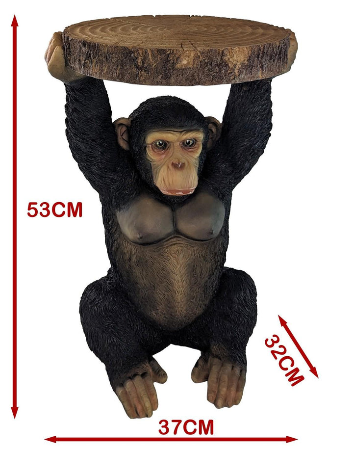 Chimp Holding Trunk Table – Resin Chimpanzee Side Table | Novelty Home Furniture