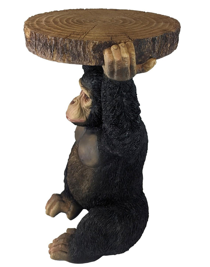 Chimp Holding Trunk Table – Resin Chimpanzee Side Table | Novelty Home Furniture