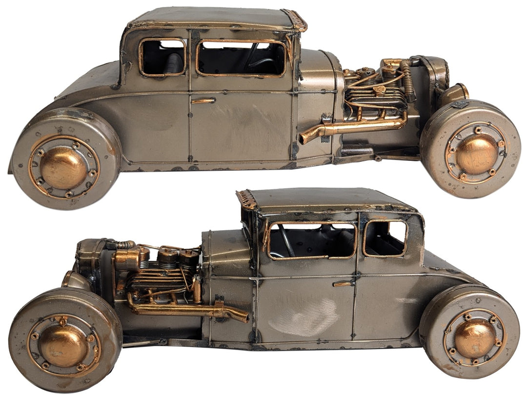 Polished Metal Vehicle Sculptures – Hot Rod, Tractor, 4×4 Wagon, Brooklands Racer & Tow Truck