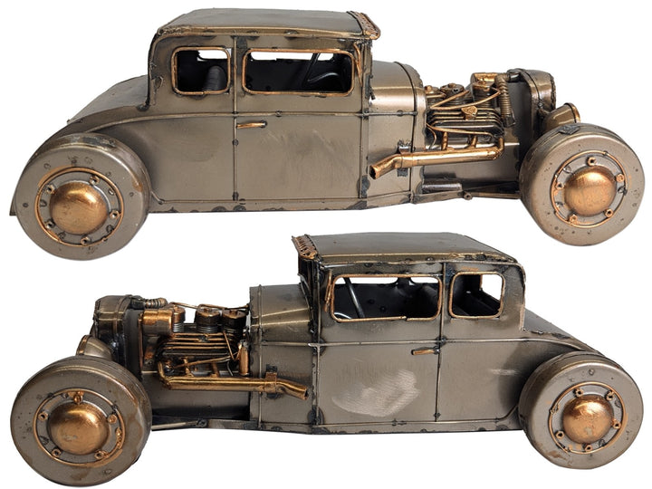 Polished Metal Vehicle Sculptures – Hot Rod, Tractor, 4×4 Wagon, Brooklands Racer & Tow Truck